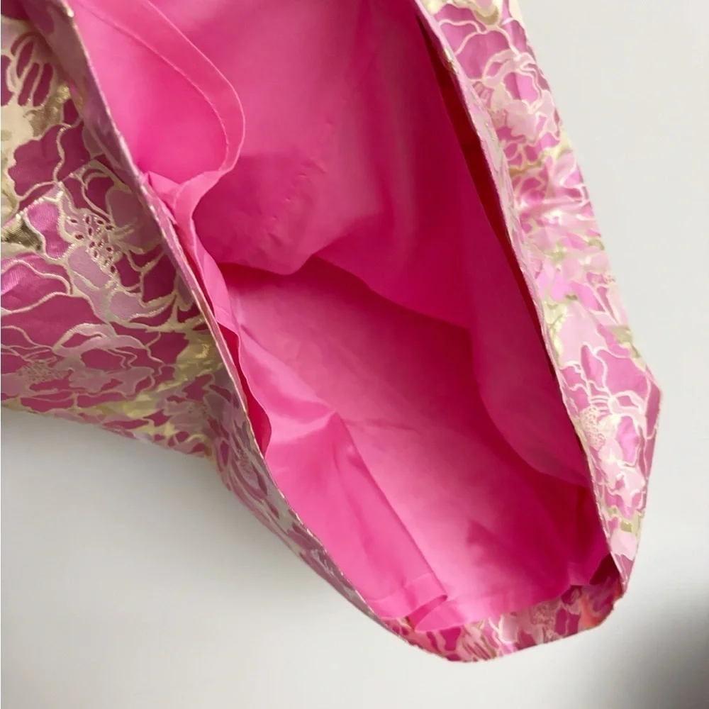 Lilly Pulitzer Silk Raya Dress Pink Gold Jacquard Mini Strapless Sweetheart Sz 8 - Picture 7 of 10